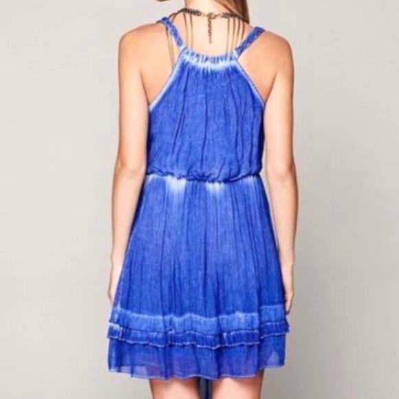 Free People Aphrodite Blue Tie Dye Asymmetric Hem Dress Size Medium - Picture 9 of 13